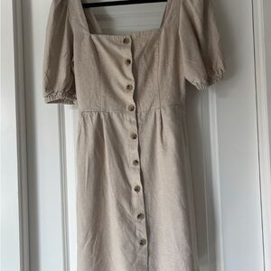 Old Navy Elegant Puff-Sleeve Line  Beige Button-Down Dress